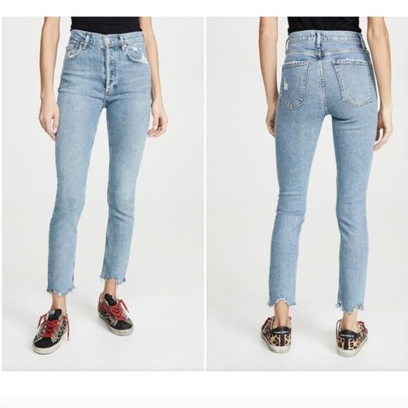 Agolde Nico High Rise Slim A093D-3002 Distressed Button fly Jeans - Size 24 - Picture 1 of 13